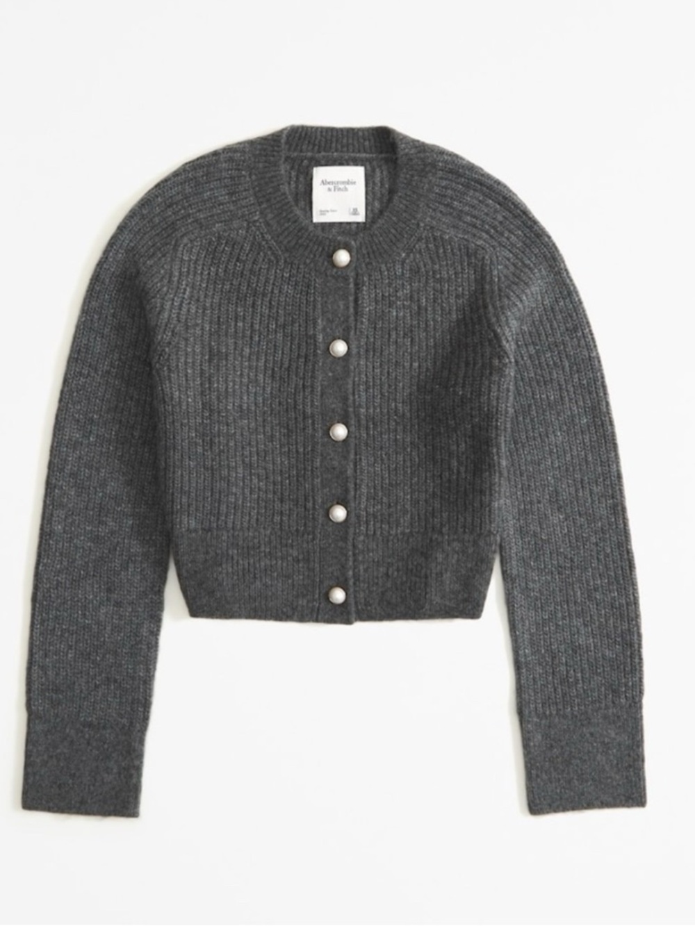 Abercrombie & Fitch Charcoal Cropped Pearl-Button Cardigan